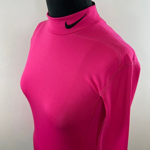 NIKE Pro Combat DRI-Fit Hyperwarm Compression Mock 2.0 Long Sleeve Top Pink S - Picture 7 of 10